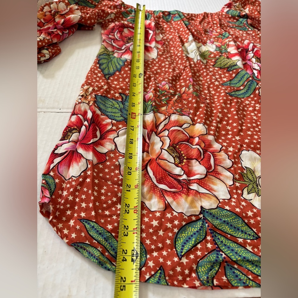 Farm Rio x Anthropology Star Floral Off shoulder Bell Sleeve Dress Tunic SZ S - Picture 6 of 10